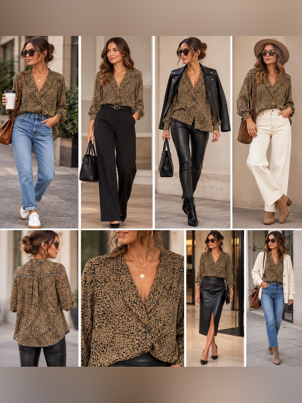 rag & bone Animal Print V-Neck Blouse in Brown & Black Size